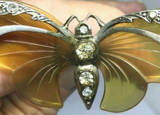 Antique Hat Pin Lovely Adorned Light Amber Butterfly Ready to Land on Your Hat. 11