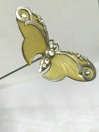 Antique Hat Pin Lovely Adorned Light Amber Butterfly Ready To Land On Your Hat.