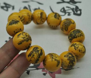 Chinese ancient old bone hand - carved Chinese zodiac bracelet M08 《手链》 2