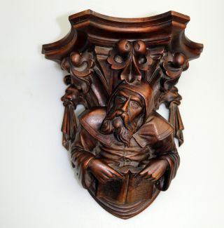 Antique Treen Wood Carving Exceptional Religious Walnut Wall Bracket Shelf C.  19