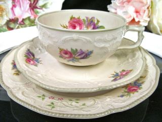 Rosenthal Tea Cup And Saucer Trio Sanssouci Pattern Embossed Teacup Rose Floral
