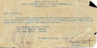 62071 Orig Wwi Us Army Aef Base Hospital No 51 Pass Jan 1919 To Verdun Thiacourt
