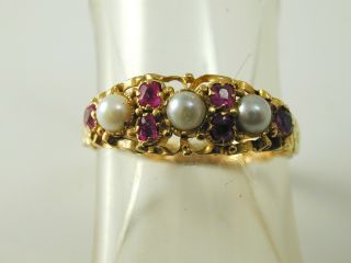 Ruby & Pearl Ring Victorian 15 Carat Gold Dated 1867 Size M 0.  18 Carats