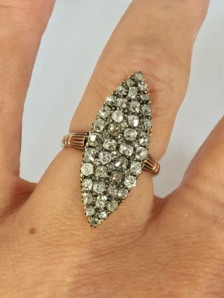 Antique 9ct Statement Dress Ring Set With Old Cut Diamonds Size L - A9325
