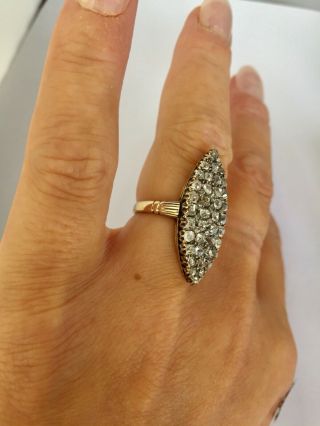 Antique 9ct Statement Dress Ring Set With Old Cut Diamonds Size L - A9325 3