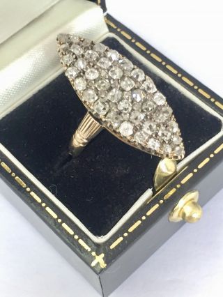 Antique 9ct Statement Dress Ring Set With Old Cut Diamonds Size L - A9325 7