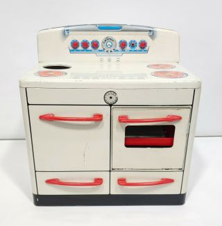 Vintage Mar Toys Tin Metal Play Oven w/Cooking Accessories 2