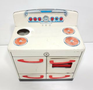 Vintage Mar Toys Tin Metal Play Oven w/Cooking Accessories 3
