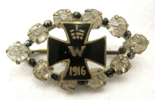 Ww1 Wwi German Imperial Army Patriotic Pin Iron Cross 1916 With Zircon