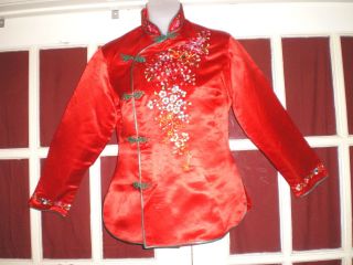 Antique Chinese Silk Embroidered Plum Blossom Jacket/robe W/chrysanthemum Sz 32
