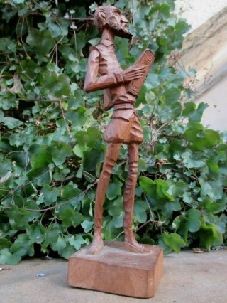 Vintage Spanish Artesania True Wood Hand Carved Don Quixote & Book Statue Figure 3