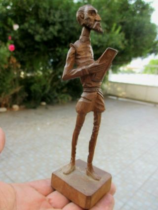 Vintage Spanish Artesania True Wood Hand Carved Don Quixote & Book Statue Figure 6
