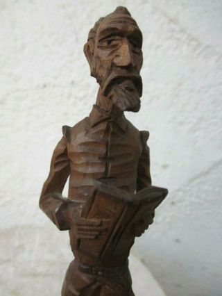 Vintage Spanish Artesania True Wood Hand Carved Don Quixote & Book Statue Figure 7