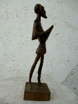 Vintage Spanish Artesania True Wood Hand Carved Don Quixote & Book Statue Figure 8