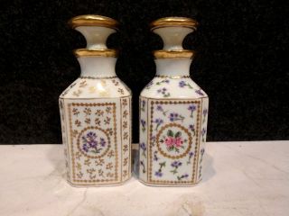 2 / Antique Limoges French Porcelain Perfume / Scent Bottles