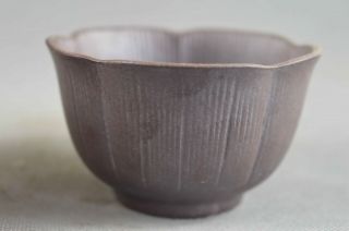 Rare China Souvenir Handwork Collectable Old Purple Sand Carve Flower Shape Bowl