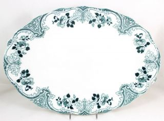 English Antique 15 " Oval Serving Platter Grindley China Merion Blue Green Floral