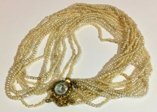 Antique Victorian Seed Pearl Necklace With Yellow Gold Clasp With A