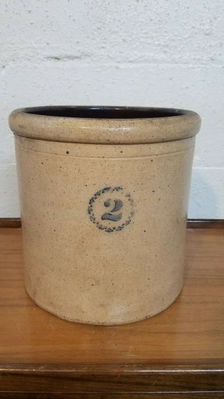 Primitive 2 Gallon Stoneware Pottery Crock W/ Extra Detail