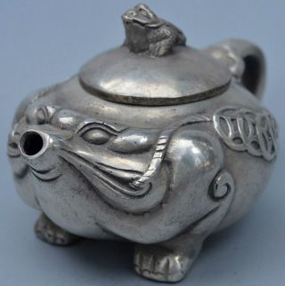 Ancient Souvenir Collectable Old Handwork Miao Silver Carve Wealthy Toad Teapot 2