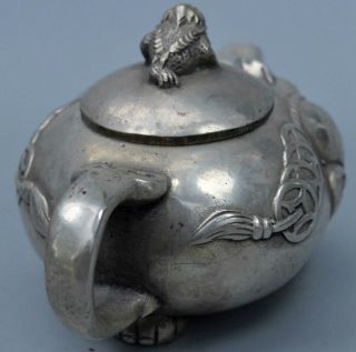 Ancient Souvenir Collectable Old Handwork Miao Silver Carve Wealthy Toad Teapot 4