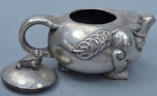 Ancient Souvenir Collectable Old Handwork Miao Silver Carve Wealthy Toad Teapot 5