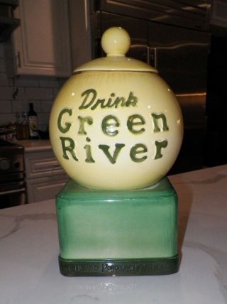 Vintage Antique Drink Green River Syrup Dispenser Chicago Porcelain Art Co 16.  5 "