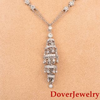Estate 2.  02ct Diamond 18k Gold Floral Chandelier Pendant Necklace 13.  3 Grams Nr