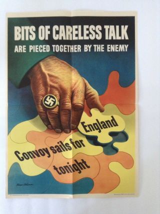 1943 Wwii Poster Bits Of Carless Talk Are Pieced Together By The Enemy