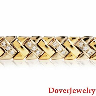 Estate 2.  60ct Diamond 14k Gold Wide Fancy Link Bracelet 36.  3 Grams Nr