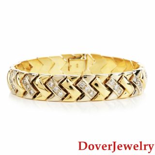 Estate 2.  60ct Diamond 14K Gold Wide Fancy Link Bracelet 36.  3 Grams NR 2