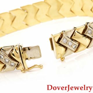 Estate 2.  60ct Diamond 14K Gold Wide Fancy Link Bracelet 36.  3 Grams NR 5
