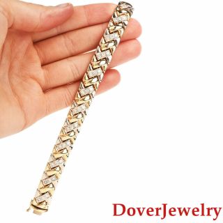 Estate 2.  60ct Diamond 14K Gold Wide Fancy Link Bracelet 36.  3 Grams NR 6