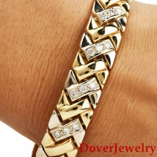 Estate 2.  60ct Diamond 14K Gold Wide Fancy Link Bracelet 36.  3 Grams NR 7