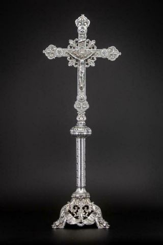 Altar Crucifix Set Candlesticks Four Bronze | Antique Church 4 Candle Holder 30 