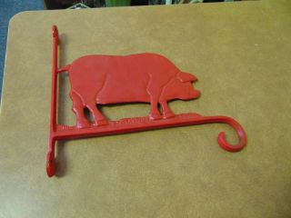 American Folk Art Red Cast Iron Pig Double - Sided Plant Or Chime Hanger
