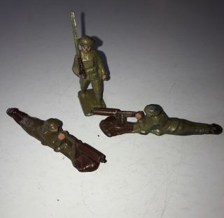 Vintage Lincoln Logs Soldier.  2 Machine Gunner 1 Marching Lead Soldiers
