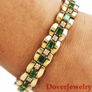 Estate Diamond 9.  30ct Green Emerald 14k Yellow Gold Link Bracelet 32.  5 Grams Nr