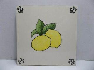 Vintage Ceramic Art Tile LEMONS Hand Painted Fruit Trivet 6 