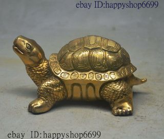 4 " Folk China Fengshui Brass Auspicious Wealth Longevity Tortoise Turtle Statue