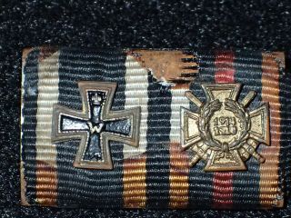 Wwi Imperial German Ribbon Bar Iron Cross 2nd Class & Hindenburg War Cross Honor
