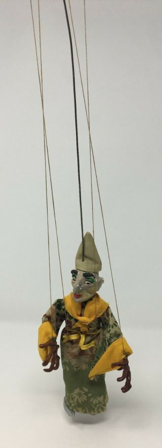 Vintage Antique Wizard With Hat Puppet Hand Made Marionette Clay Head