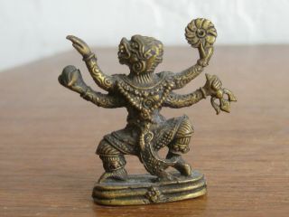 Fine Old Thai Hindu Miniature Lord Hanuman Muay Mantra Brass Statue Sculpture