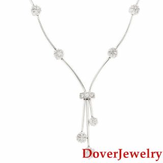 Estate 2.  30ct Diamond 14K Gold Floral Chain Dangle Necklace 17.  1 Grams NR 2