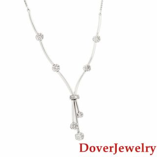 Estate 2.  30ct Diamond 14K Gold Floral Chain Dangle Necklace 17.  1 Grams NR 4