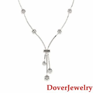 Estate 2.  30ct Diamond 14K Gold Floral Chain Dangle Necklace 17.  1 Grams NR 5