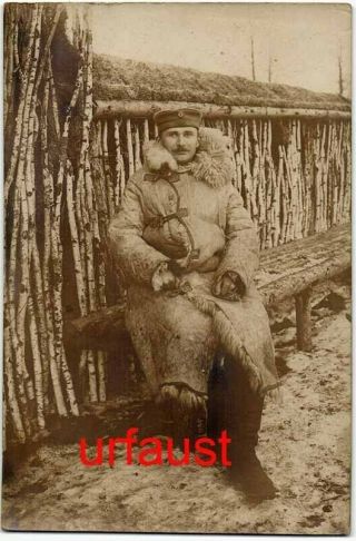 German Wwi Soldier With Fur Coat In Trench Siberia ? Photo