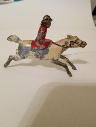 Antique Lead Toy Horse And Jockey Figure Made In France