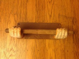Vintage Unique Ceramic And Wood Toilet Paper Holder From 1973.  Artist Signed