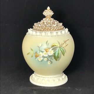 Antique Pristine Ktk Lotus Ware Ivica Jar Hand Painted Porcelain,  Extremely Rare